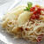 桃のパスタ　惜しいっ