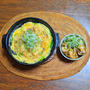 かき揚げ卵とじうどん と うずらの肉巻き甘辛煮