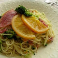 オレンジスライスジャムの生ハムパスタ