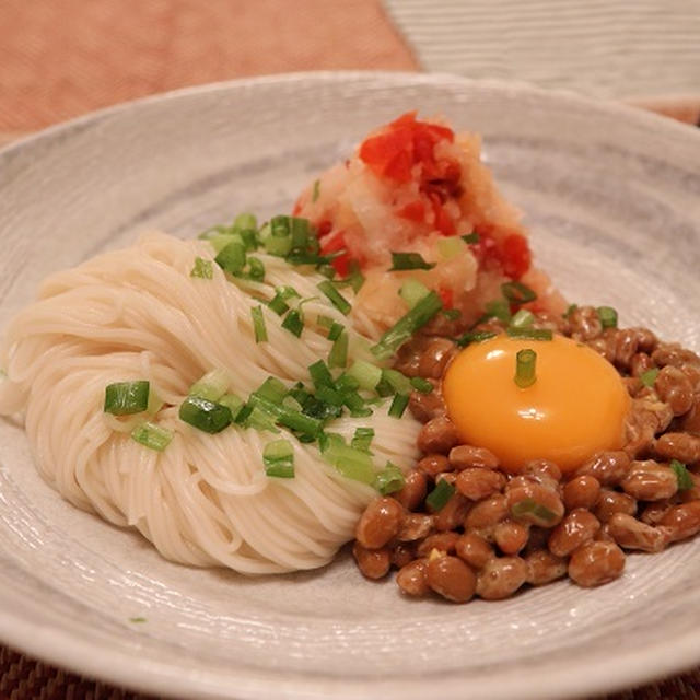 ★　新しい家族＆福神おろし納豆月見そうめん