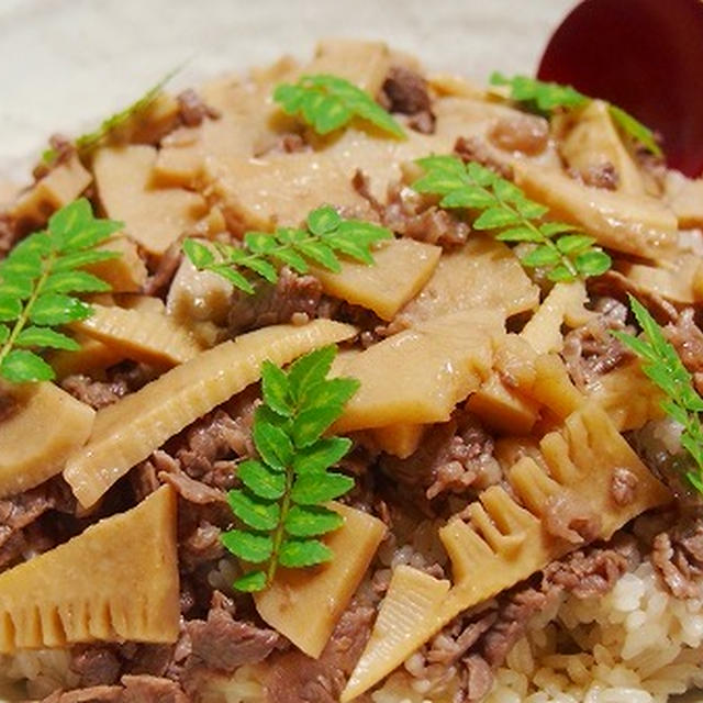 まだまだたけのこ！　　筍牛めし　山椒ご飯でご馳走感UP　　