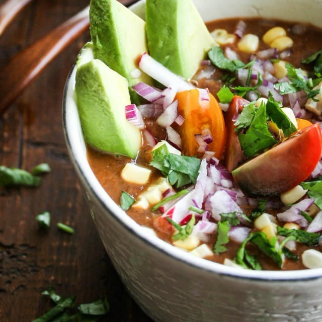 Black Bean Soup with Toppings トッピング山盛りブラックビーンスープ