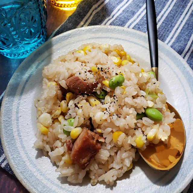 ～おつまみにも◎～【枝豆と焼き鳥のとうもろこしごはん】#炊き込みご飯 #お弁当 #とうもろこし