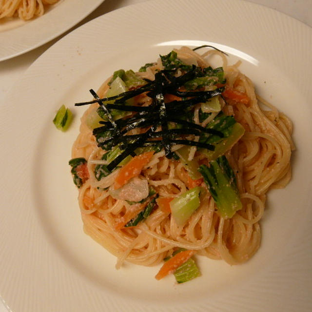 青梗菜のたらこクリームパスタ