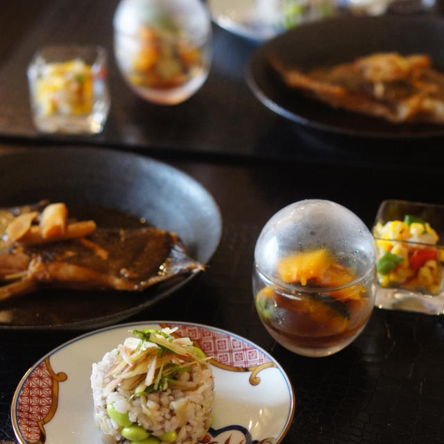 7.10 Lunch会で送別会♪　今日のおうちご飯～茗荷と枝豆の混ぜご飯・トマトの揚げびたし～