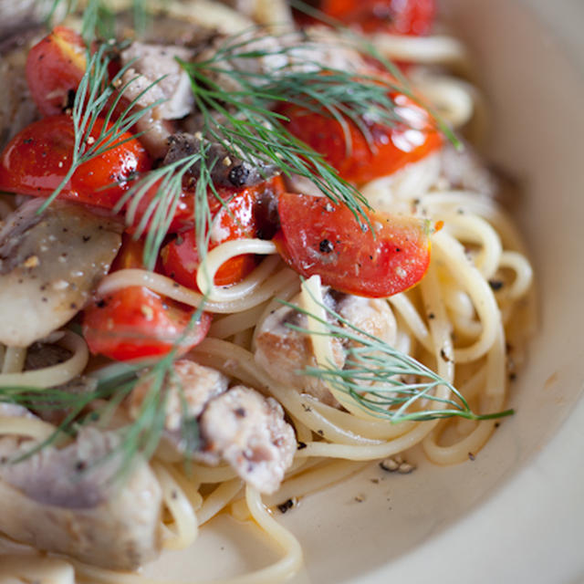 鰯のマリネとトマトのパスタ