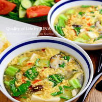 【簡単レシピ】チンゲン菜と卵と豆腐のふわトロスープ
