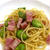 『定番　そら豆とベーコンのパスタ』