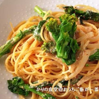 菜の花のパスタでお昼ご飯