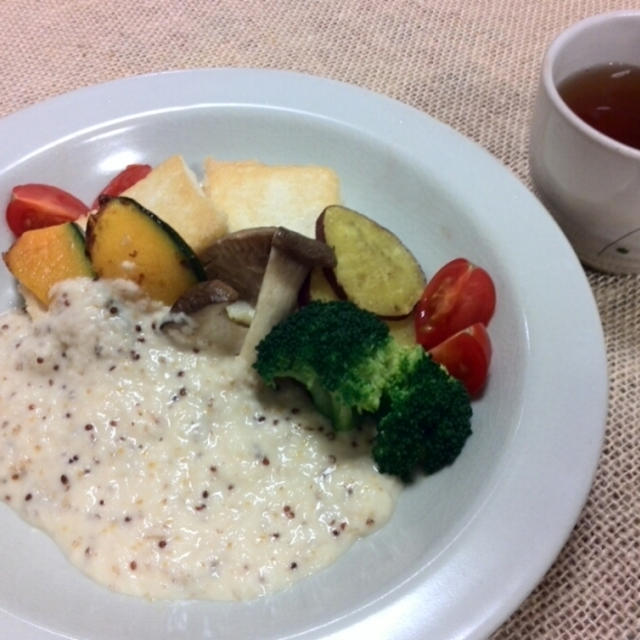 ｽﾃｰｷ豆腐と野菜達の味噌とろろｿｰｽかけ