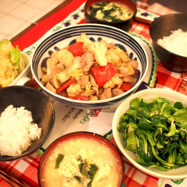 【主菜・献立】簡単♡白菜とカリフラワーの豚肉中華風炒め と 簡単野菜のナムル