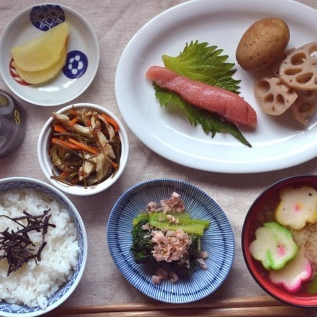たらこで朝ごはんを食べる。 