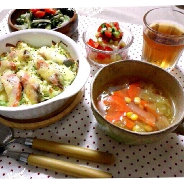 キャベツたっぷりの鮭グラタン☆