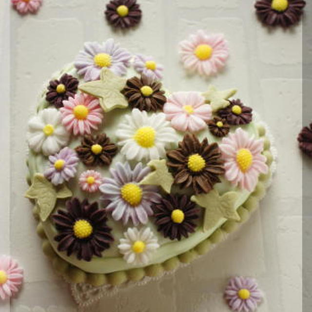 * ハートのお花畑ケーキ♪