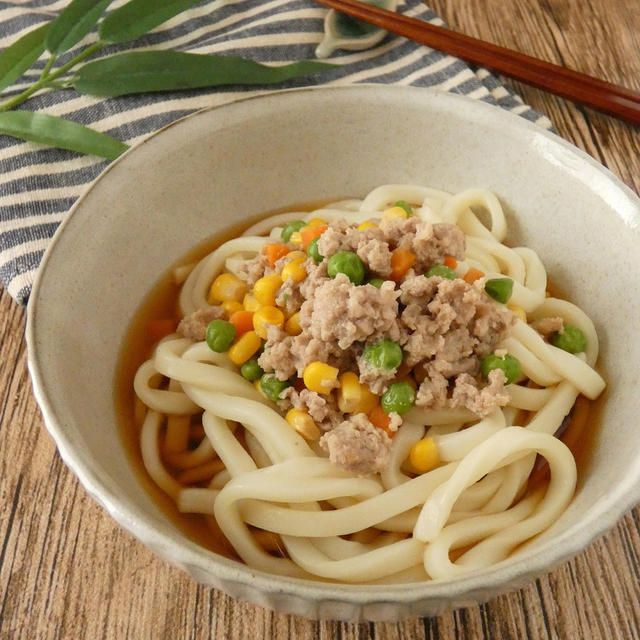 レンチン肉そぼろの冷やしうどん