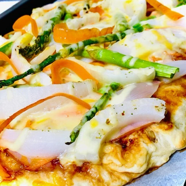おうち時間☆ランチに春野菜で♬大型ピザ
