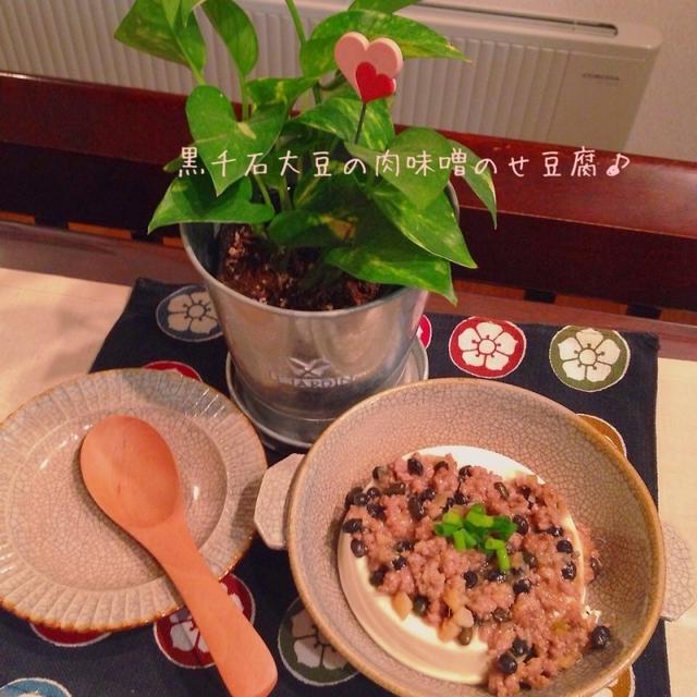 黒千石大豆の肉味噌のせ豆腐♪