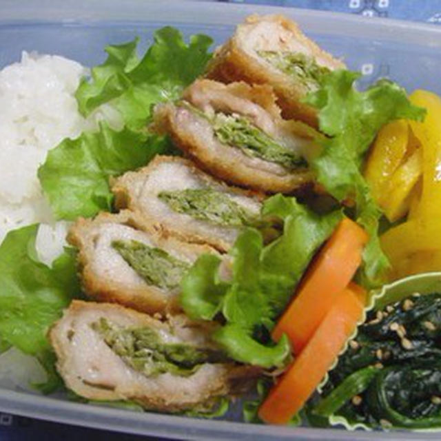 ｇ68円の豚バラ塊肉で～キャベツはさみ豚カツ弁当