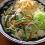 今日の麺は「山菜うどん」