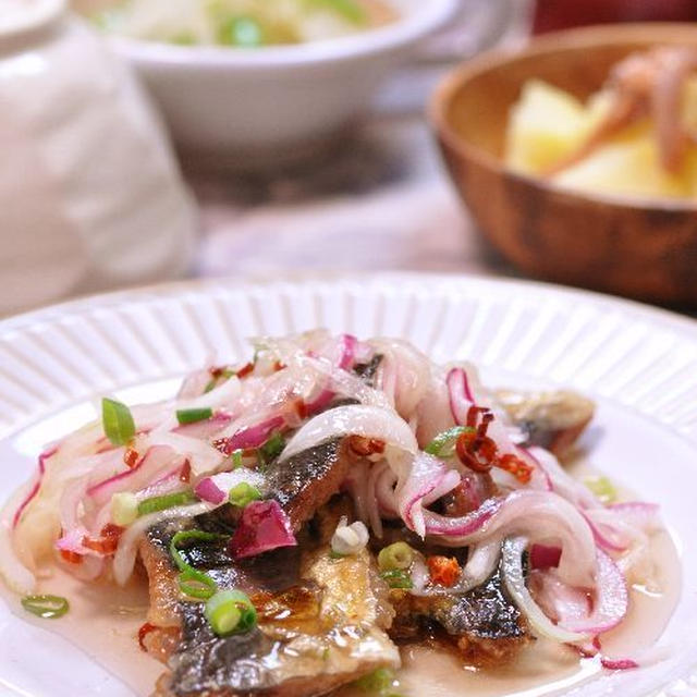 甘～～い秋刀魚の南蛮漬けの晩御飯。