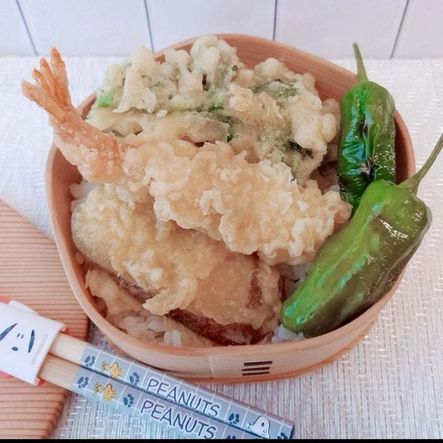 天丼のせて普通弁当〖わっぱ弁当箱〗#平日お昼ご飯はお弁当or外食
