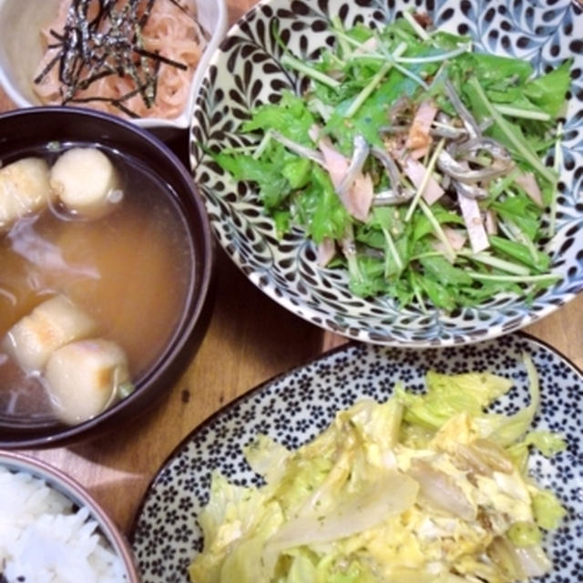 [ごはんとおかず]水菜とじゃこのハリハリサラダとか