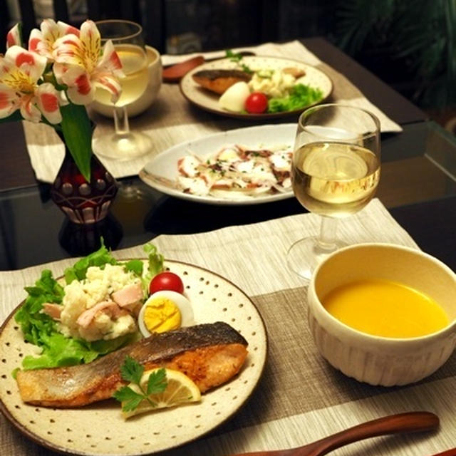 鮭のムニエル＆タコのカルパッチョ風他