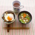 ■まいたけ丼と10品目豚汁の朝ごはんと新幹線で駅弁
