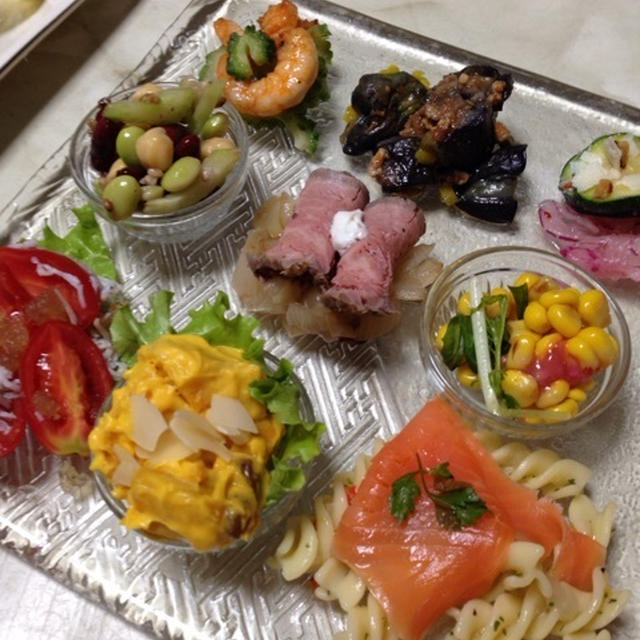 デパ地下のお惣菜と牛もも肉のステーキ