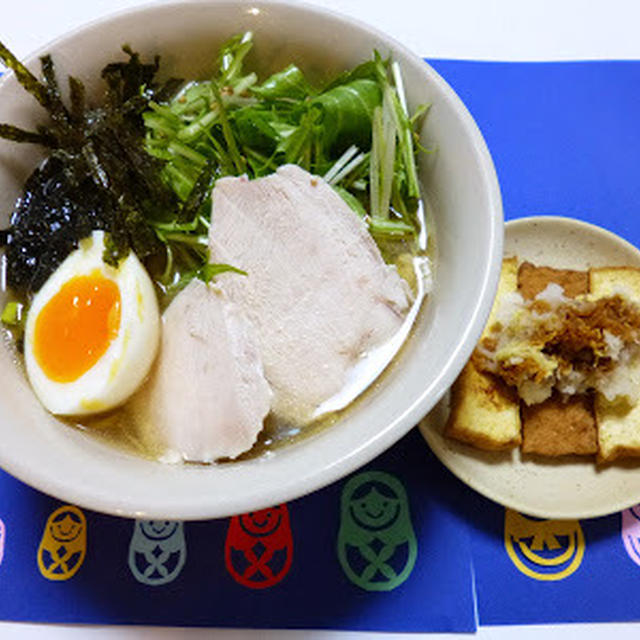 鶏ハムゆで汁でラーメン♪