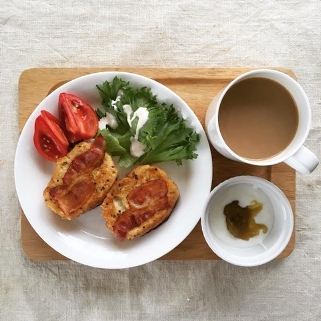 6月28日の朝ごはん。調理時間10分。ベーコンフレンチトースト