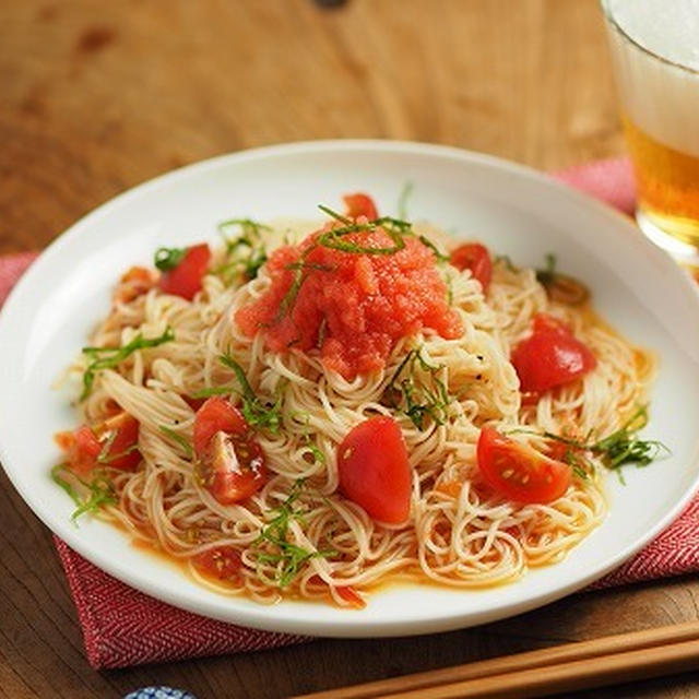 メシ通！つぶしトマトと明太子の冷製そうめん