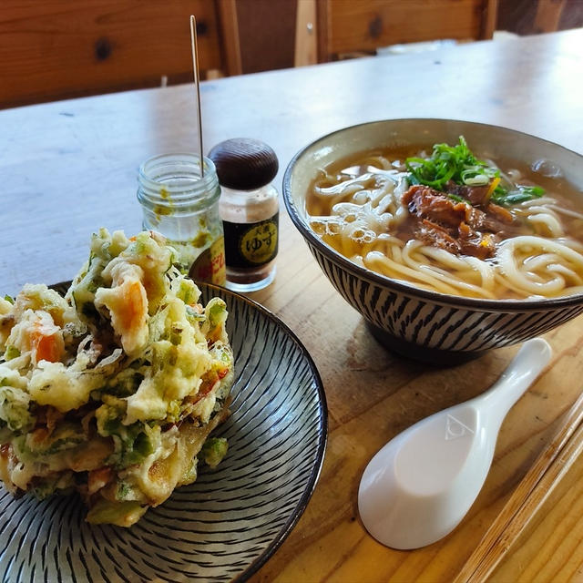松原ダムツーリング日記　、　「おすそわけ野菜のレストラン松原」の鶏かき揚げうどん