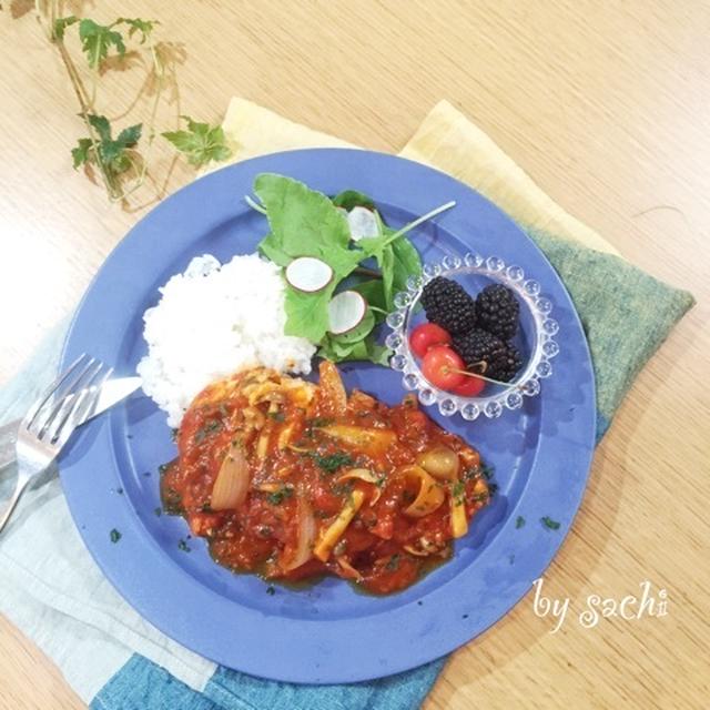 チキントマト煮込みdeワンプレート♡　ホットサンド♡　フラメンカエッグ♡