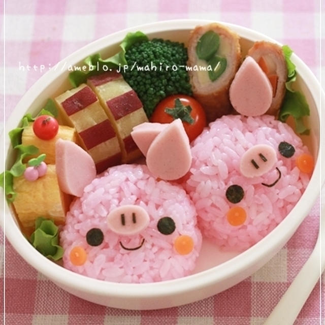 キャラ弁＊ブタちゃんツインズ♪