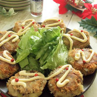動画で！簡単に一品シリーズ【１５】クリスマス仕様♪鯖缶と薩摩芋のパン粉なし焼きコロッケ