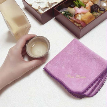 【Mon Luxe（モンリュクス） レース タオルハンカチ ロータスピンク】