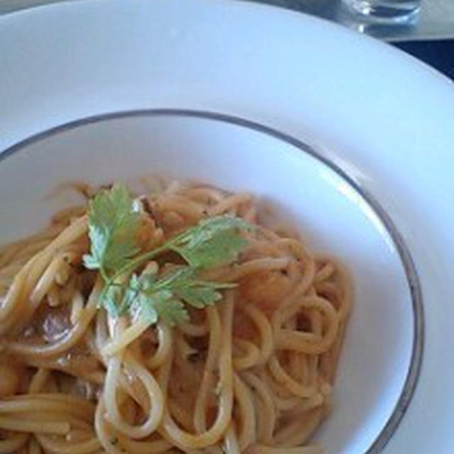海老のビスクでパスタ。