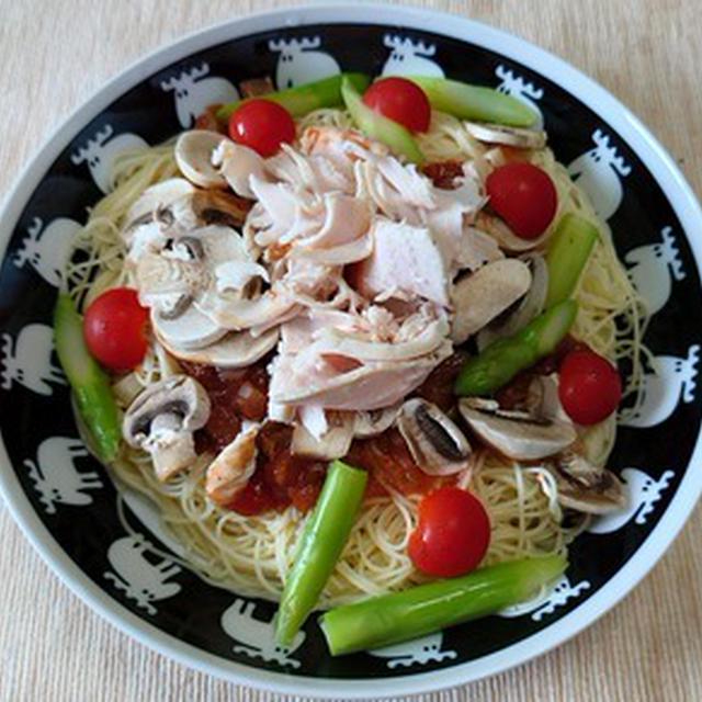 カゴメ・サルサホットで冷製パスタ