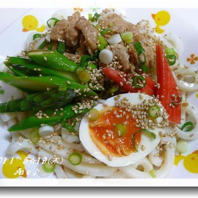 Ａｎｅ冷やしのっけうどん＆ミニミニ丼♪　＜ニンニク味噌漬け牛もも肉焼きのっけ