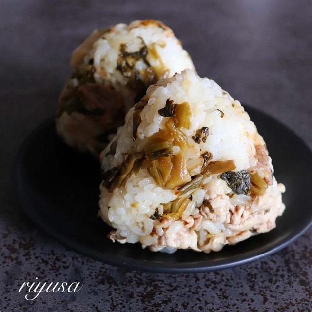 調味料不要♩お弁当にもオススメな高菜と豚肉の旨々にぎり