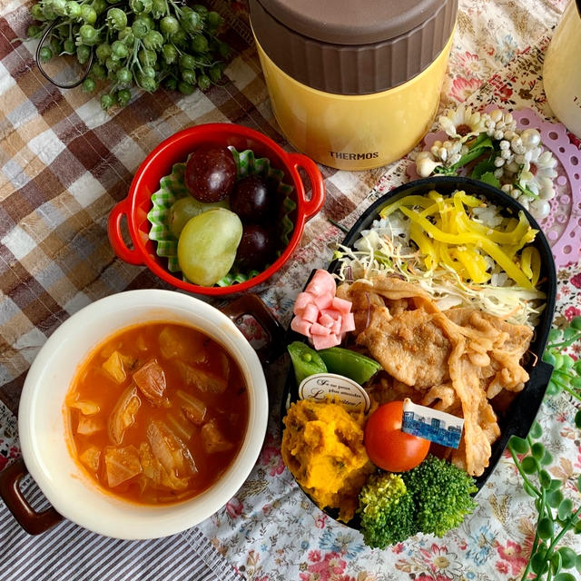 ＊おうちパスタと今日の息子の生姜焼き弁当＊