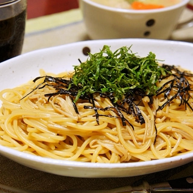 簡単お勧め！　えのき茸のガーリックバター醤油スパゲッティ