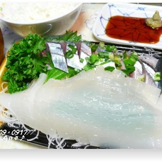 秋刀魚・イカお刺身セット＆チャンプル♪