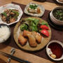 春巻と豚肉と茄子のスタミナ炒めの晩ご飯　と　満開のサルビアの花♪