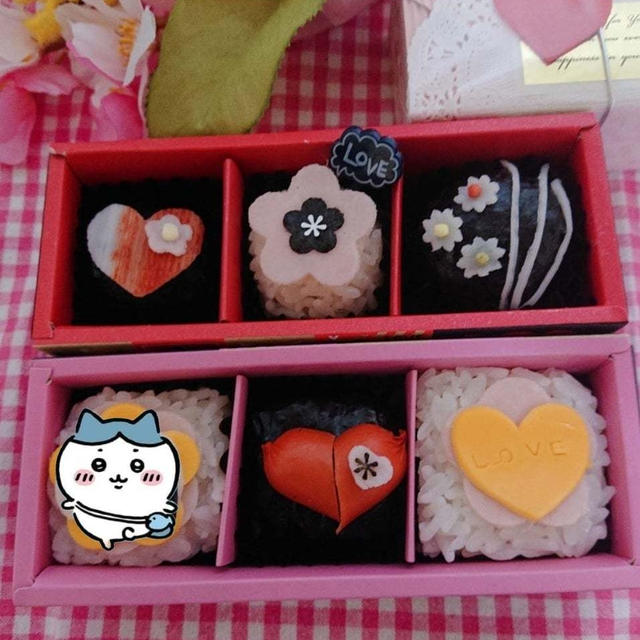 バレンタインチョコBoxでおにぎり弁当弁当〖 デコ弁〗  #平日お昼ご飯はお弁当or外食