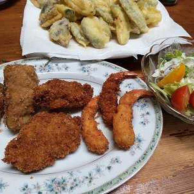 フライ３種と夏野菜の天ぷら２種