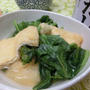 白だし1本で簡単おかず☆　小松菜と油揚げのさっと煮　わさびを添えて