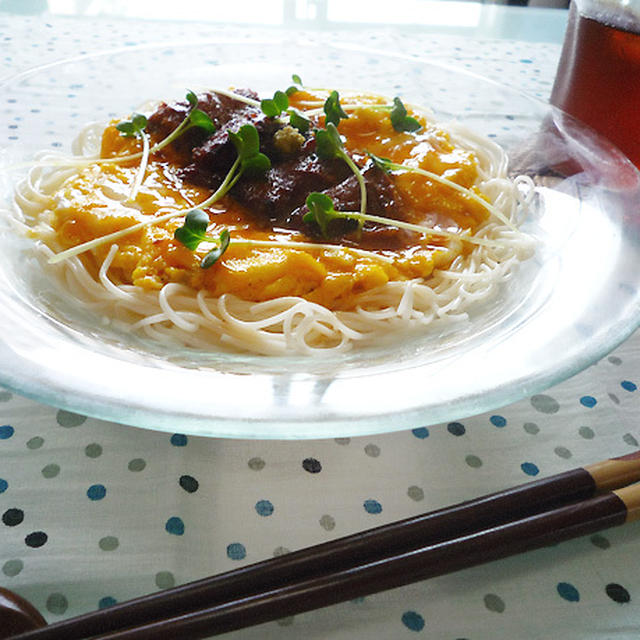 缶詰de簡単！サンマの蒲玉そうめん♪