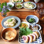 かつおのレアカツ。キャベツと豚バラの重ね煮。